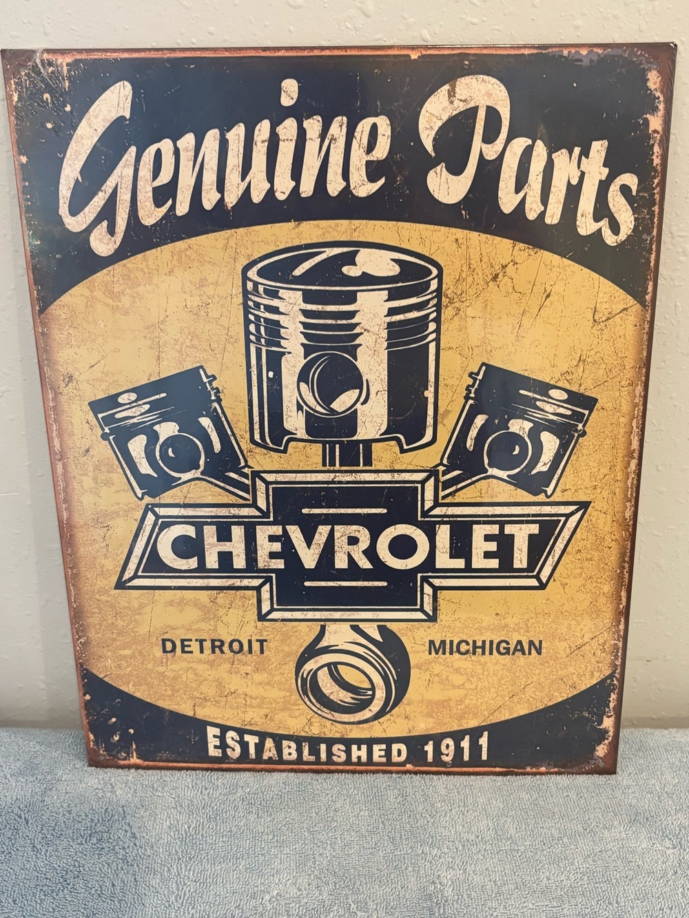 Genuine Chevrolet Parts Metal Sign. 12.5”x16”. Vintage Automotive Design.